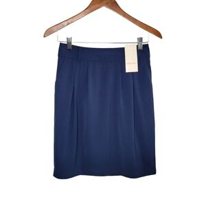 NEW Camaieu Navy Blue Pleated Knee-Length Pencil Skirt Women's Size EU 36/US 4